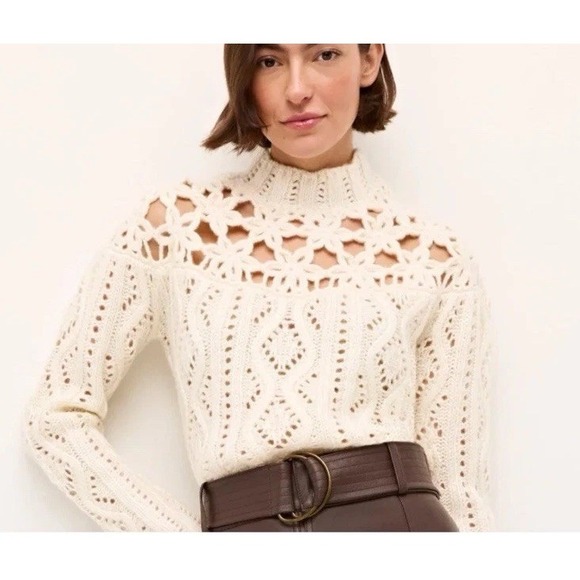 Marie Oliver Flora Crochet Sweater Sz L Winter White Cottagecore Coquette Luxury - Picture 3 of 8
